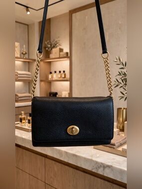 Coach  Black Leather Crossbody/Shoulder Bag with Gold Chain